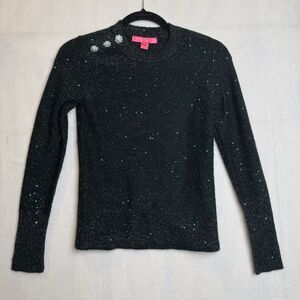 Lilly Pulitzer Onyx Metallic MORGEN SEQUIN SWEATER Sparkle Pullover XXS‎